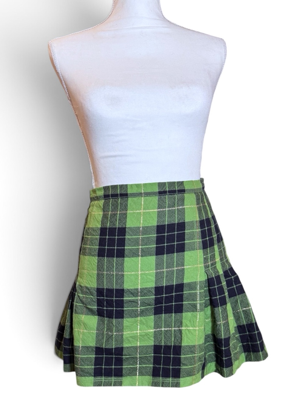 GREEN PLAID MINI SKIRT TARTAN HIGH WAISTED HACHE MADE IN ITALY